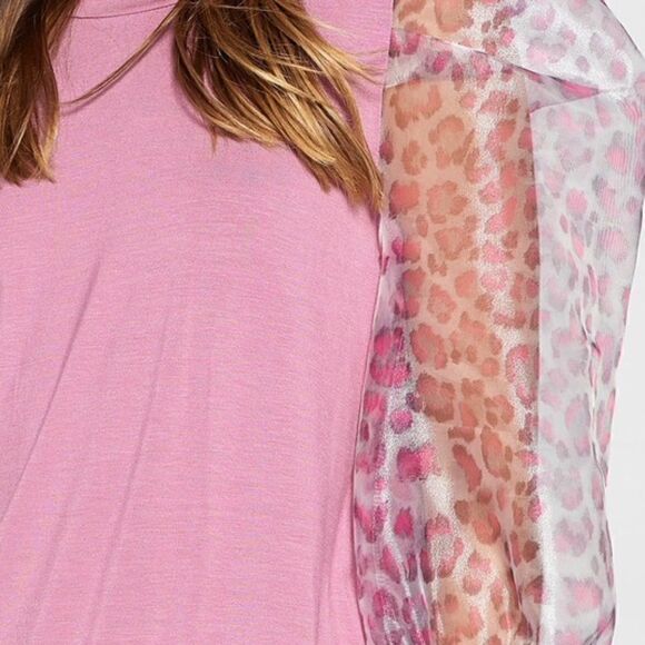 Organza Puffed Sleeve Mauve Knit Top - Picture 3 of 4